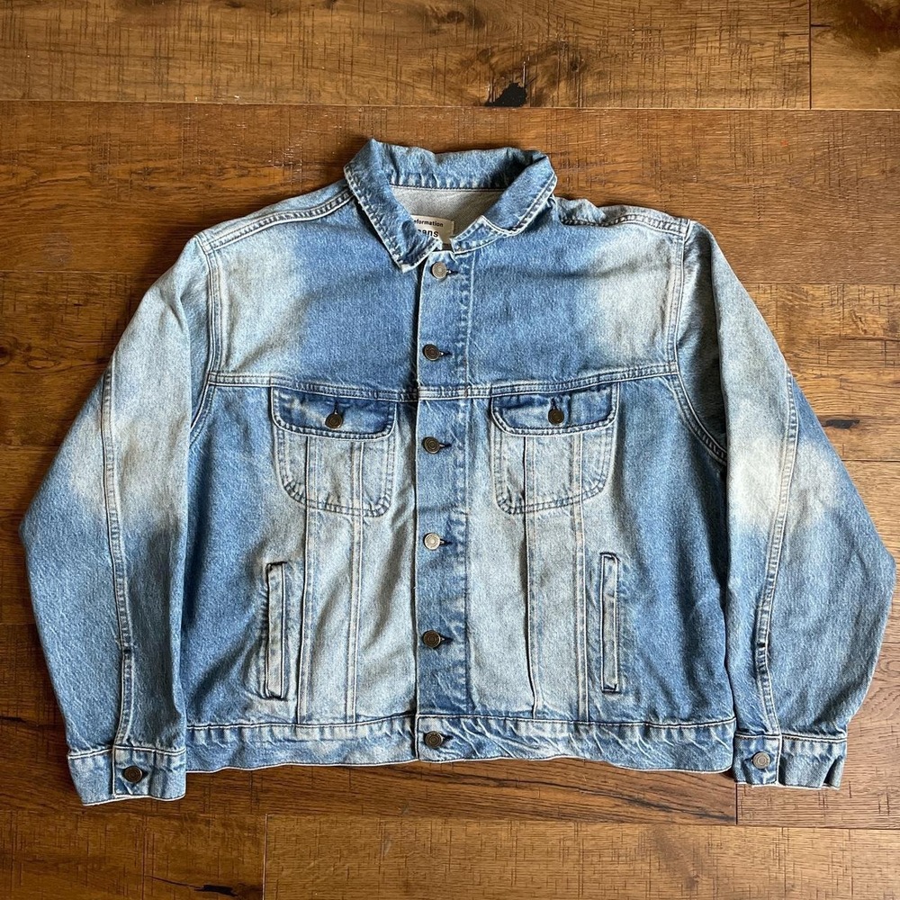 Reformation Trucker Jacket Womens XL Blue Classic Denim Sustainable Button Front